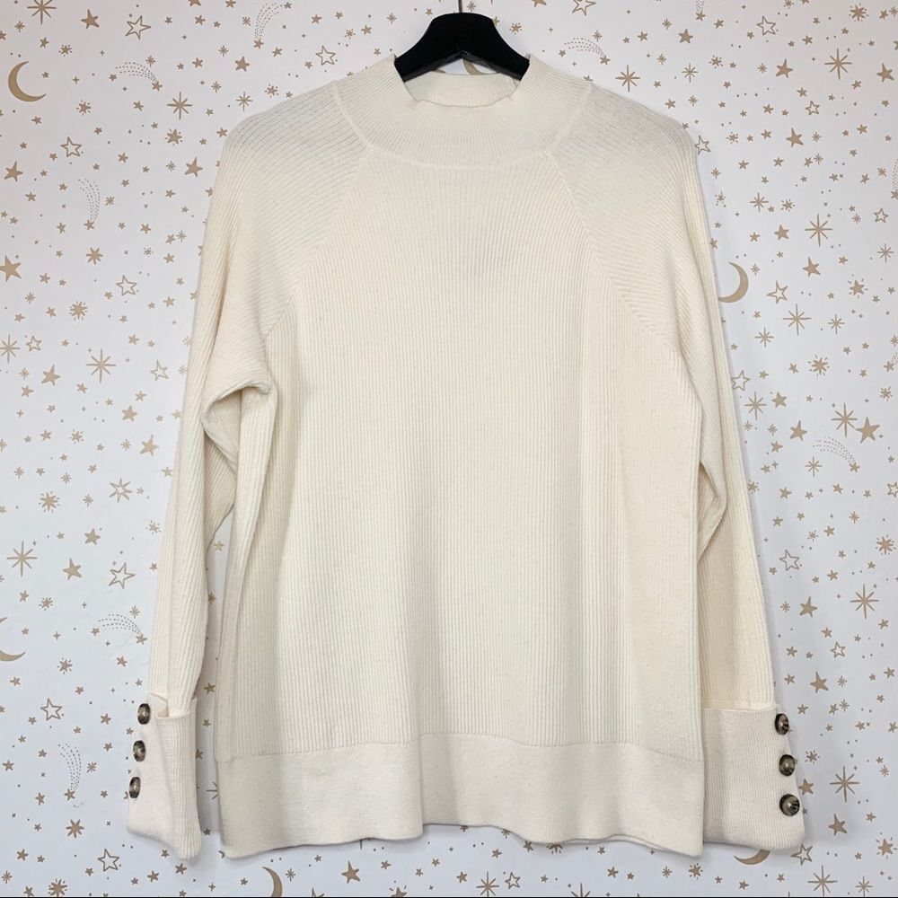 NEW Michael Kors Mock Neck Ribbed Cream Sweater